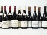 plusieurs bouteilles de vin sont alignées sur une surface blanche
