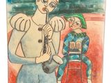 an image of a painting of a man playing a flute next to a woman sitting on a chair
