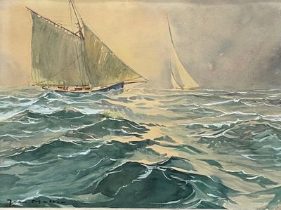 Ecole XXe siècle Marine Aquarelle Signée Jean Marrin ? (trac…