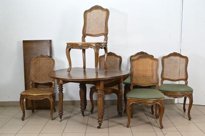 Table de salle à manger ronde à allonges en noyer, quatre al… - Photo 1