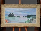 a picture of a painting on a easel in a room