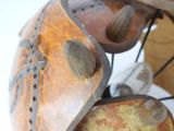 a close up of a pair of shoes that are on a table