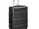 une image représentant une valise noire à roulettes sur fond blanc