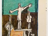 un dessin représentant un homme debout sur une table