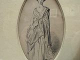 un dessin représentant une femme en robe, dans un cadre