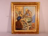 a picture of a painting of a man working on a machine