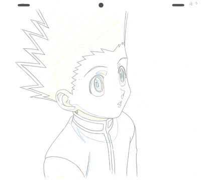 dessin représentant un jeune garçon avec une crête iroquoise sur la tête et un collier autour du cou