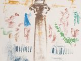 a picture of a drawing of a clock tower in the city