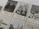 many postcards with pictures of people and buildings on them
