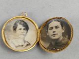 an old photo of a man and a woman in a locke
