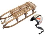 a sled with a helmet attached to it and a helmet attached to the sled