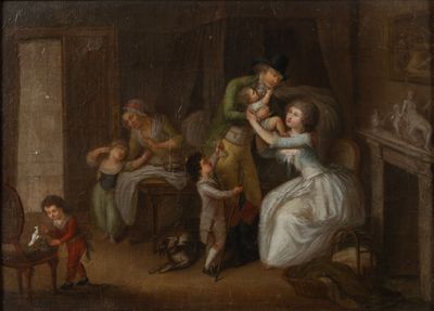 an image of a painting of a family in a living room