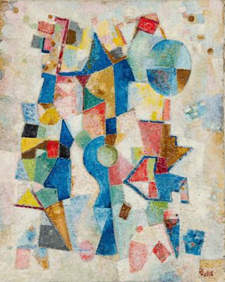 une peinture représentant une peinture d'un homme aux formes et aux couleurs variées