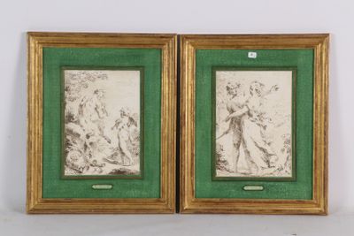 deux reproductions encadrées représentant une femme et un homme dans un paysage