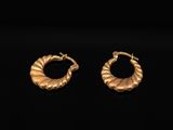 a pair of gold hoop earrings on a black background