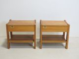 pair of mid century style nightstand tables with brass pulls
