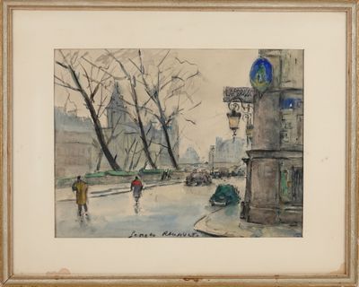 une peinture de personnes marchant dans la rue sous la pluie