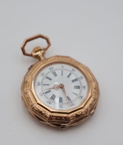 Montre de poche « à gousset » en or ciselé 18 carats 750 millième...