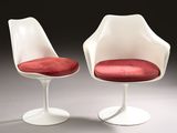 pair of eero tulip chairs with red cushions by eero tulip chairs with red cushions by eero tulip chairs with red cushions