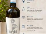 une bouteille de vin posée sur une table à côté d'une plante en pot