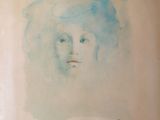 dessin représentant le visage d'une femme coiffée d'un chapeau bleu