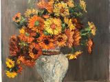 peinture d'une peinture d'un vase de fleurs sur une table