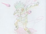dessin représentant un jeune homme en chemise blanche et short, tenant un skateboard
