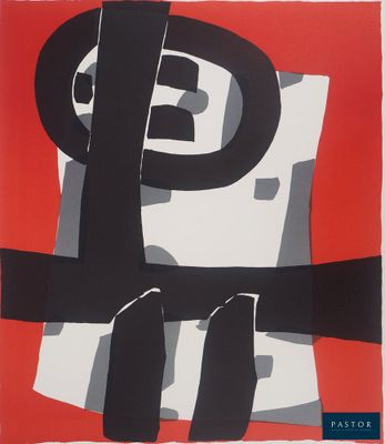 une image représentant une peinture en noir et blanc sur fond rouge