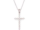 a diamond cross pendant on a chain on a white background