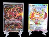 two different pokemon cards are displayed on a black background