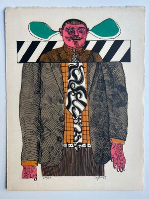 a drawing of a man wearing a suit and tie