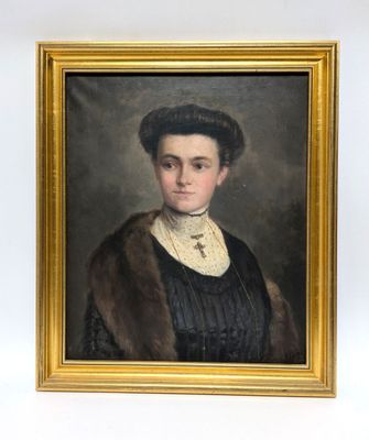 portrait of a woman in a fur coat and black dress