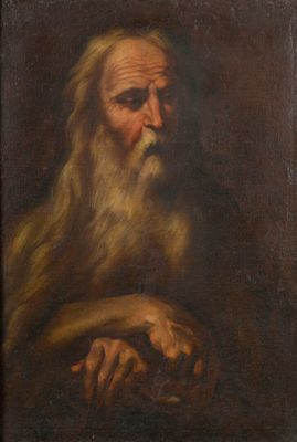 a painting of an old man with long hair and a beard