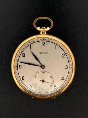LONGINES; Montre gousset en or jaune 750 millièmes, cadran é…