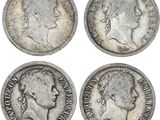 quatre pièces d'argent datant du règne de George IV