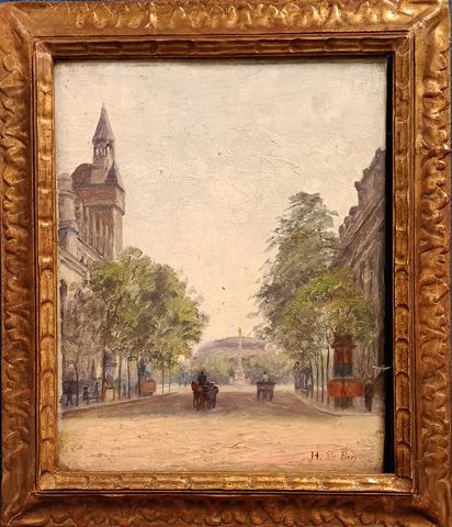 H. LE PAN (XIXe) « Boulevard parisien ». Huile sur panneau. Signé