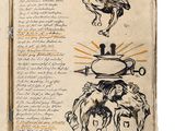 an old book with a drawing of a man on a horse