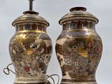 pair of antique chinese vases on stands with handles and handles