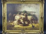 une image représentant un tableau où l'on voit des moutons en train de boire de l'eau dans un bol