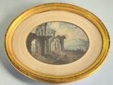 an old picture of a painting in a gold frame on a wall