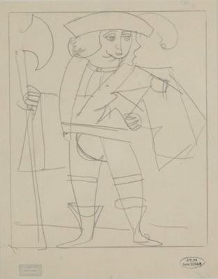 une image représentant le dessin d'un homme portant un chapeau et une canne