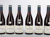 six bouteilles de vin sont alignées sur une table