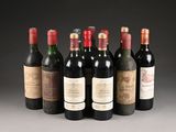six bottles of wine are lined up in a row