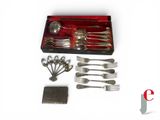 a box with silverware and a silver spoon and fork