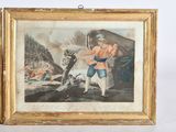 an old picture of a man holding a sword in front of a painting