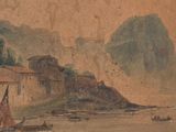 a picture of a painting of a boat on the water