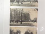 several old photos of a group of people riding horses in a field