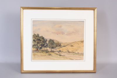 une image d'un tableau représentant un paysage avec des arbres au premier plan