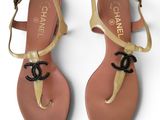 chanel sandals with gold and black beads