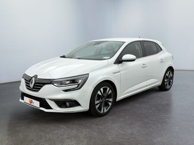 a white car in a white room with a black floor
